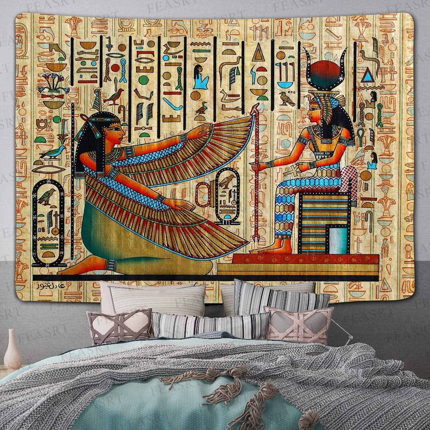 Egyptian Gods Tapestry Ancient Hieroglyphic Tapestry Wall Hanging Tapestries for Home Bedroom Living Room Apartment Dorm Office Decor 80X60 Inches GTQQAY130