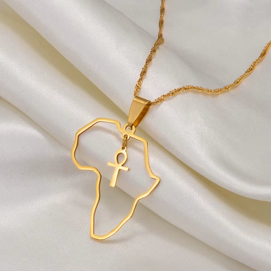 Egyptian Cross Ankh Symbol Pendant Necklaces Women Girls Africa Map Jewelry Egypt Hieroglyphs Nile Key @177721