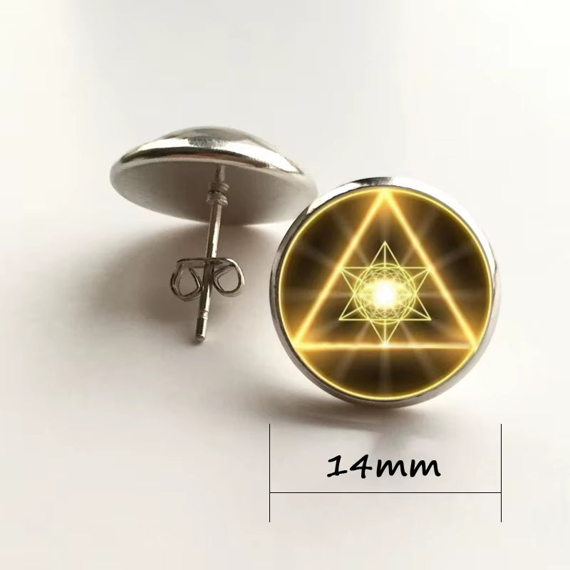 Gold Sacred Geometry Cabochon Glass Tibet round Chain Pendant Necklace HZ1