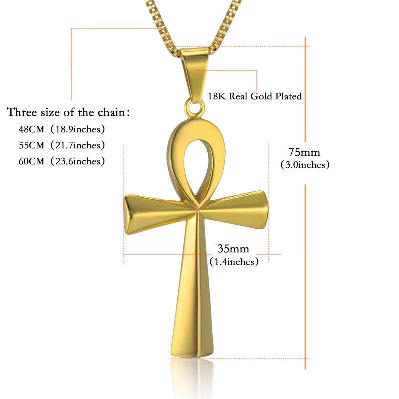 Dropshipping Egyptian Ankh Cross Pendant Necklace 19" 22" 24" Gold Color Stainless Steel Necklace for Women Egypt Jewelry XL811