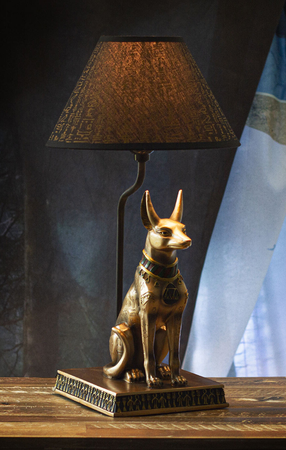 Bronzed Egyptian God of Afterlife Death and Mummies Anubis Table Lamp Statue
