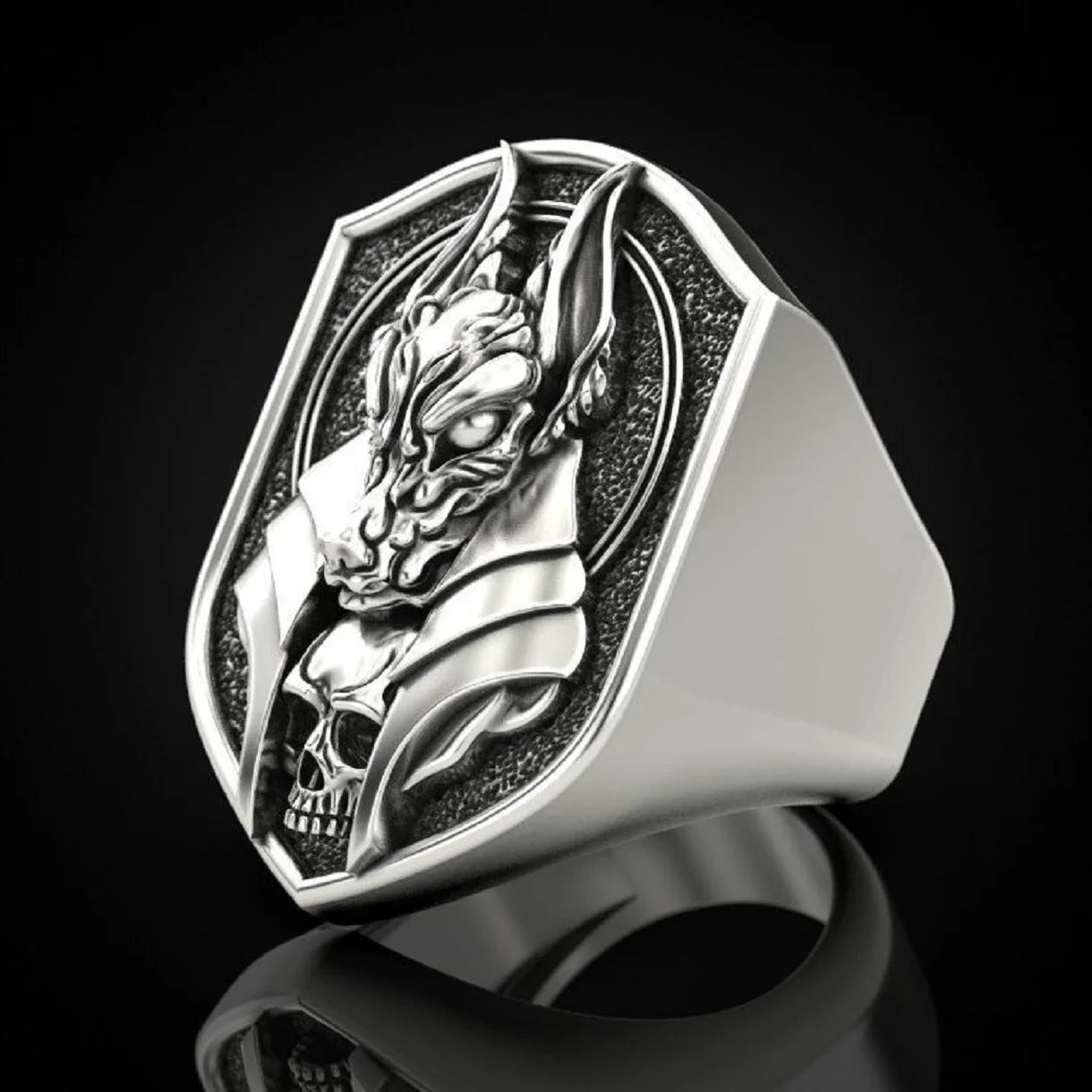Anubis Ring, Gothic Wolf Head Ring for Men, Egyptian God Anubis Amulet Ring Norse Viking Wolf Animal Ring Anubis Wolf Jewelry, Hip Hop Anubis Wolf Ring Punk Wolf Shield Ring