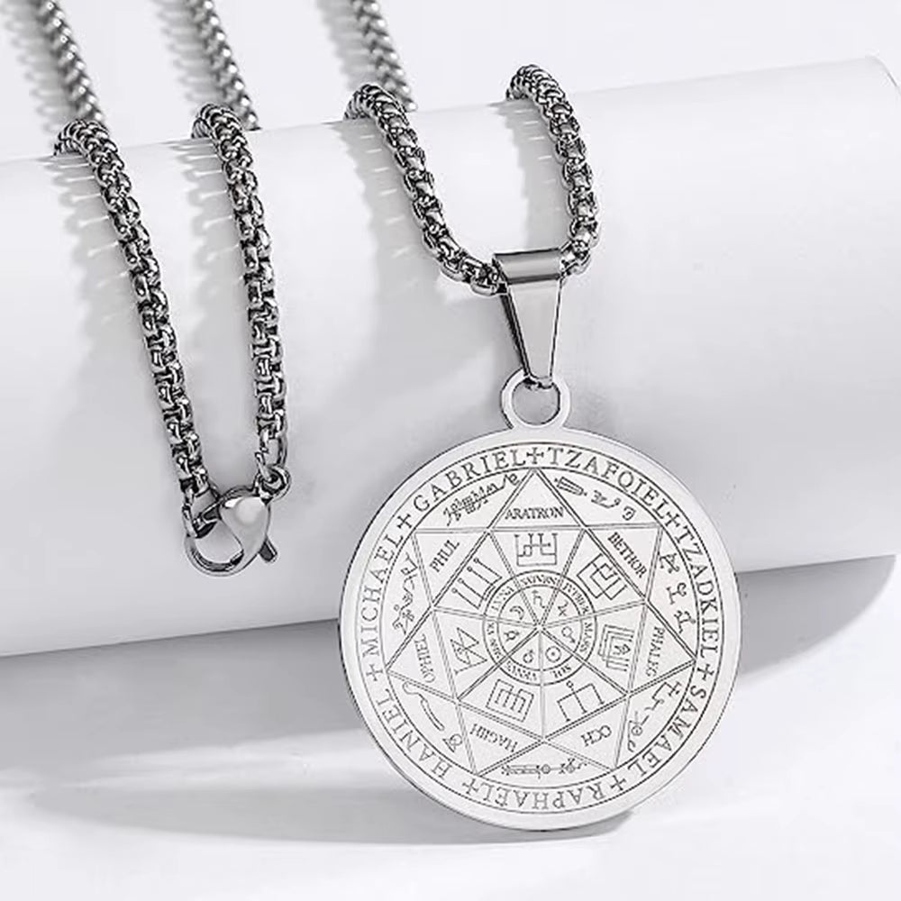 Seal of the 7 Archangels Pendant Necklaces for Men Seal of Solomon Spiritual Talisman Protection Amulet Stainless Steel Jewelry