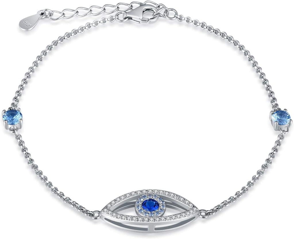 Evil Eye Anklet, Sterling Silver Adjustable Anklets for Womens,Cubic Zirconia Blue Evil Eye Jewelry Gifts for Women(Anklet 10 Inches)
