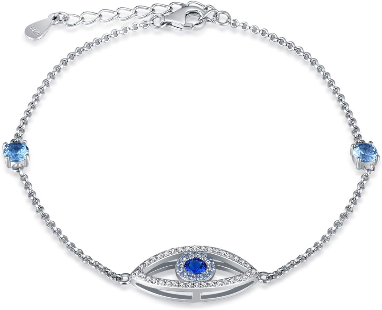 Evil Eye Anklet, Sterling Silver Adjustable Anklets for Womens,Cubic Zirconia Blue Evil Eye Jewelry Gifts for Women(Anklet 10 Inches)