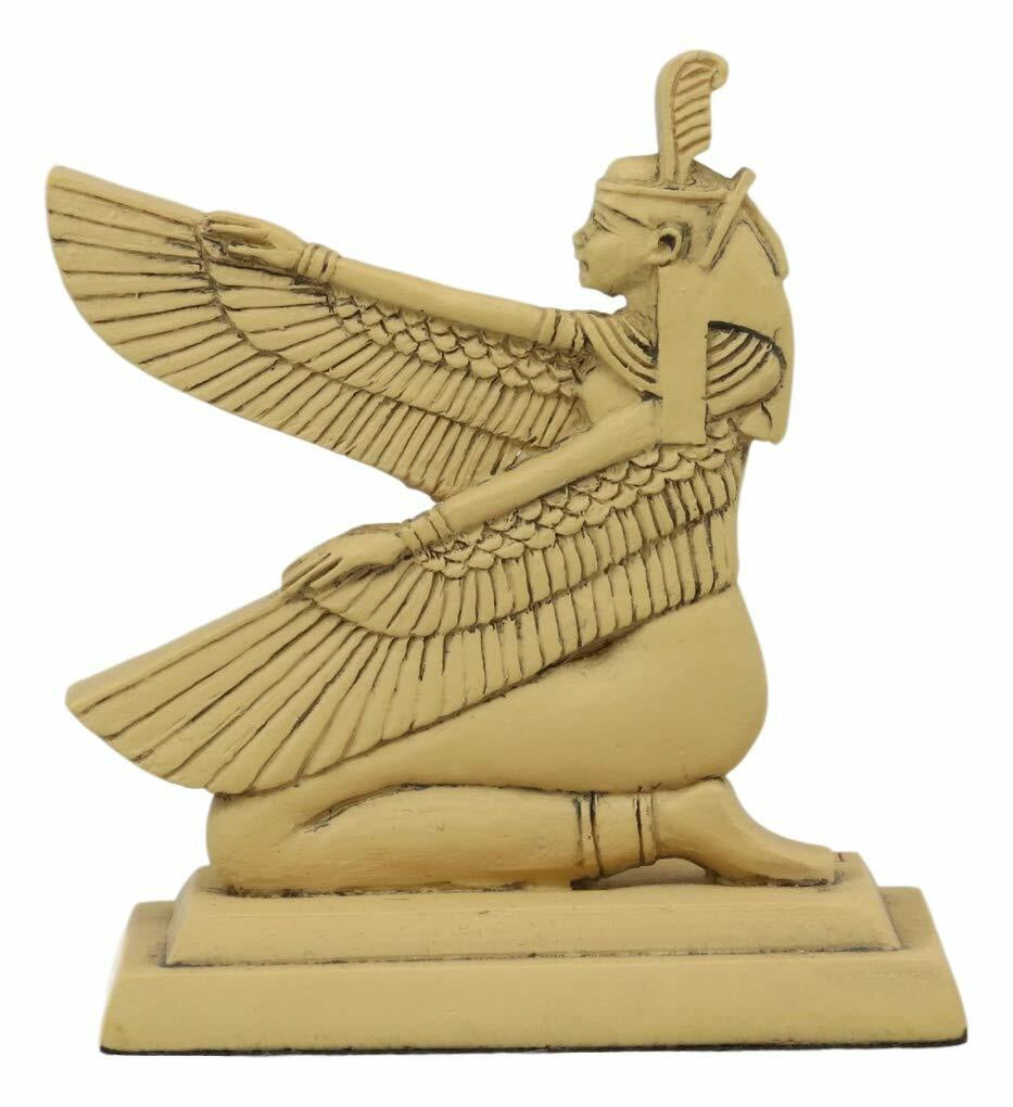 Ancient Egyptian Hieroglyphic Kneeling Winged Goddess Maat Mini Figurine 3.25"H