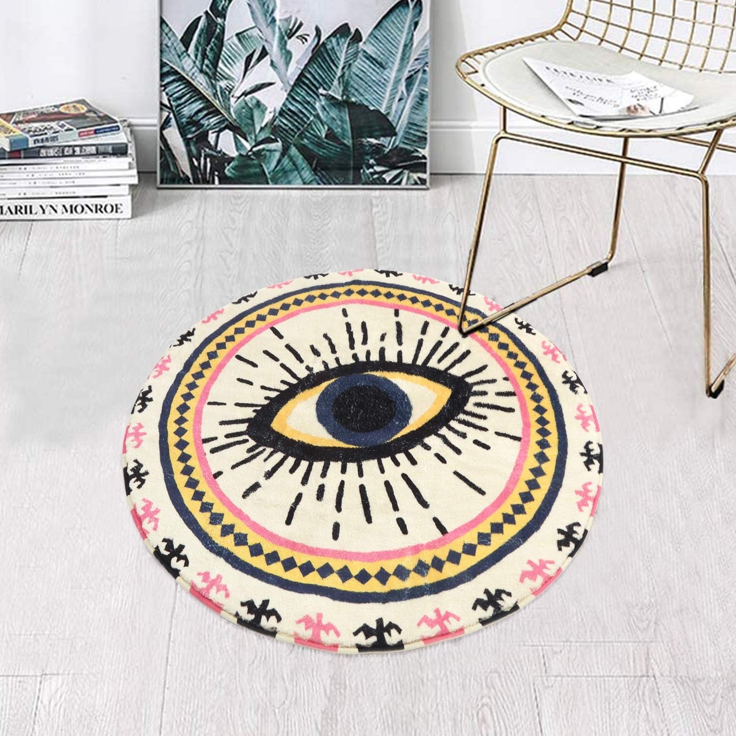 Spirit Eye round Area Rugs 2Ft Super Soft Velvet Vintage Throw Rug Non-Slip Creative Tribal Style Floor Carpet for Bedroom Living Room Nursery Decor