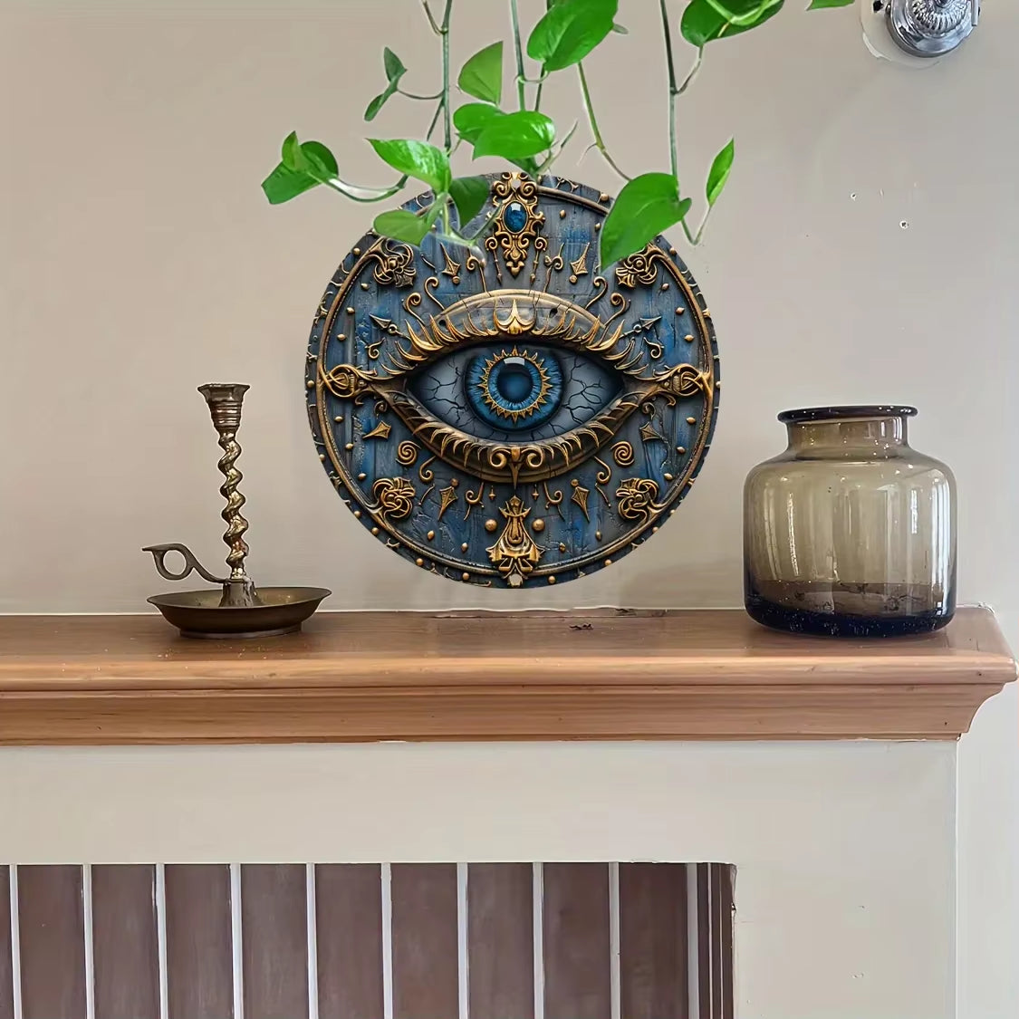 Metal Signage with All-Seeing Eye - Ancient Egyptian Wall Hanging Decoration, Living Dining Room -Pyramid Themed Home Decor Gift