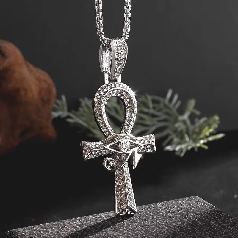 Stainless Steel Ancient Egyptian Ankh Cross Life Key Totem Necklace Men and Women Lucky Amulet Jewelry