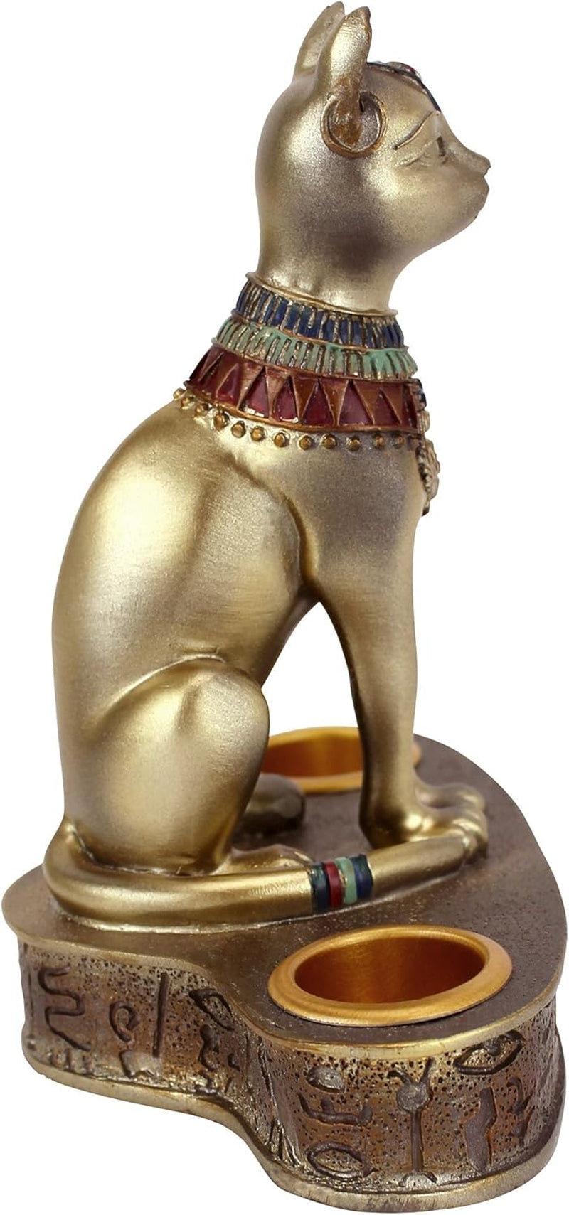 Altar of the Cat Diety Bastet Egyptian Candle Holder, 4 Inches Wide, 5 Inches Tall, Cast Stone Resin, Bronze Finish