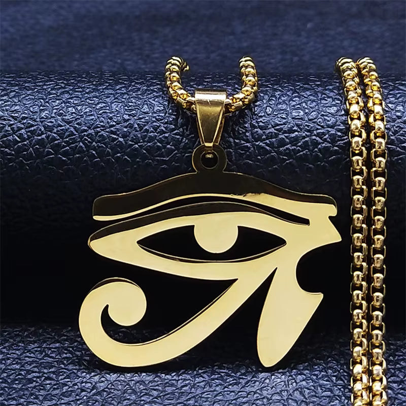 Stainless Steel Egyptian Eyes Chain Necklaces Men Statement Mythology Eye of Ra Horus Symbol Necklace Jewelry Bijoux Femme N4540