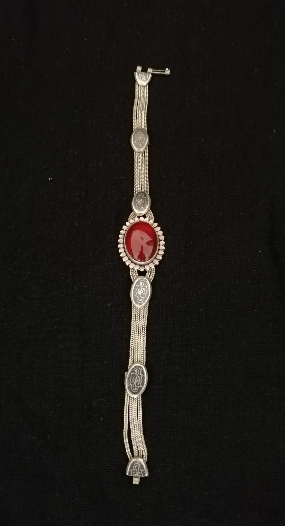 Byzantine Style Carnelian and Silver Multi-Strand Chain Bracelet
