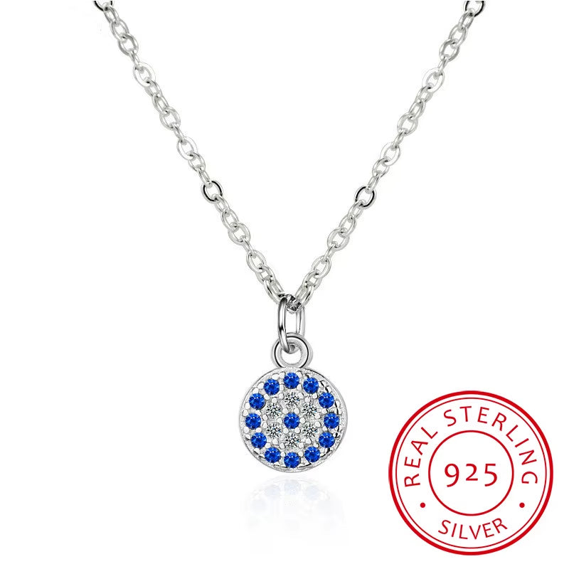 Genuine 925 Sterling Silver Necklace Turkey round Evil of Eye Necklaces AAA CZ for Women Link Chain Jewelry KLTN021