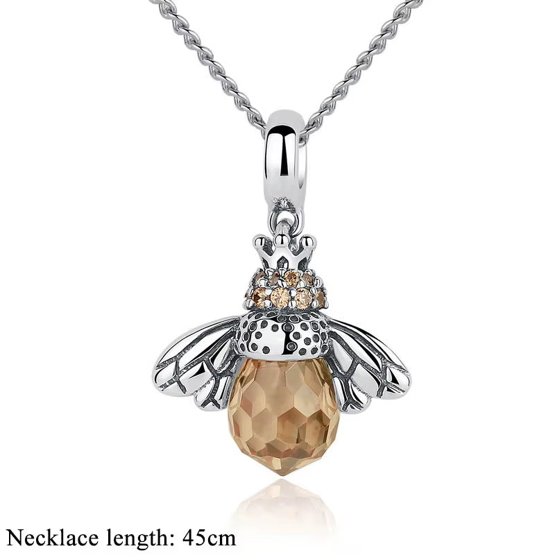 925 Sterling Silver Lovely Orange Bee Insect Pendant Necklace for Women 14K Gold Plated Jewelry Birthday Gift 2 Colors