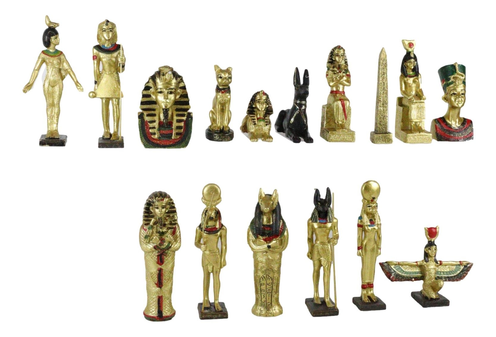 Miniature Egyptian Obelisk Gods Goddesses Pharaoh and Royalty Figurine Set of 16