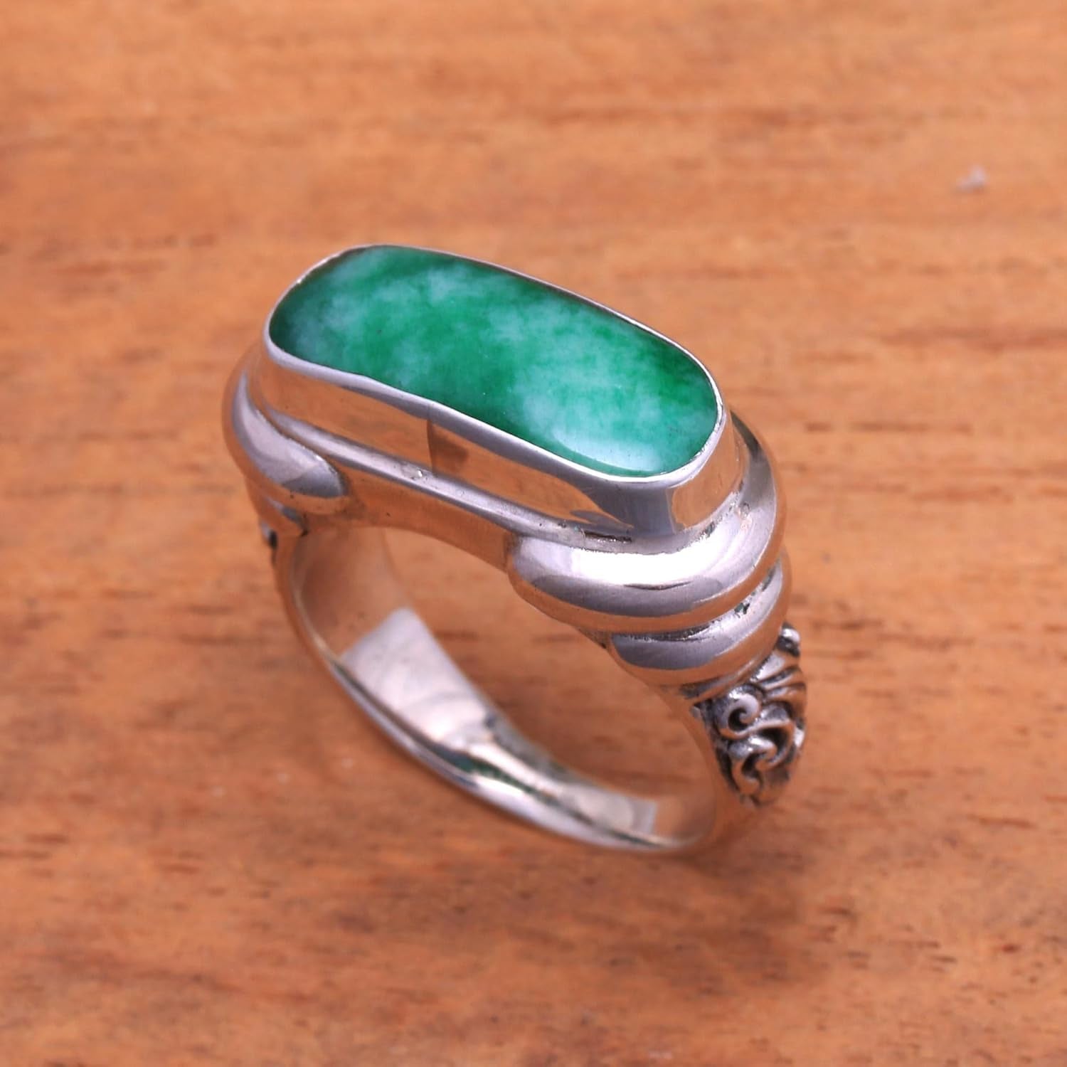 Artisan Handmade Men'S Quartz Ring Green from Indonesia .925 Sterling Silver Cocktail Single Stone Birthstone 'Ancient Wisdom'