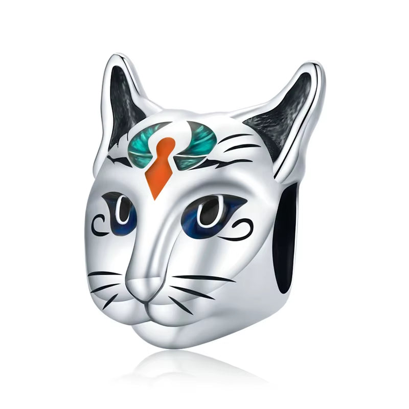 New 925 Sterling Silver Charm Egypt Bastet & Twin Eyes Bead Pendant Fit Original Bracelet Necklace for Women Jewelry