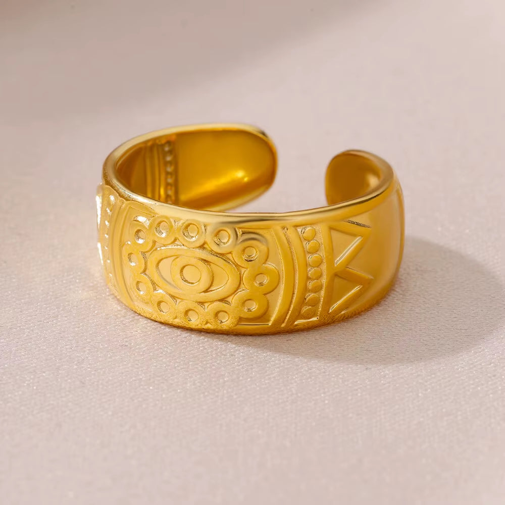 Rings for Women Stainless Steel Evil Eye Gold Color Open Ethnic Ring New Wedding Aesthetic Waterproof Jewelry Accessories Gift