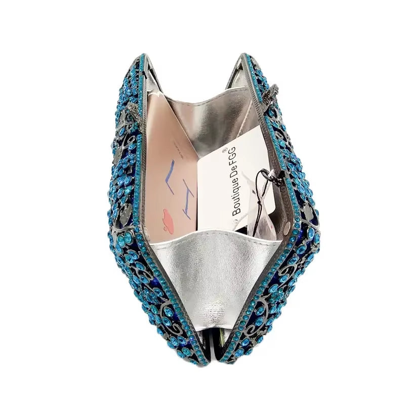 (In Stock) Blue Women Crystal Clutch Evening Bag Bridal Wedding Party Dinner Diamond Minaudiere Handbag Purse