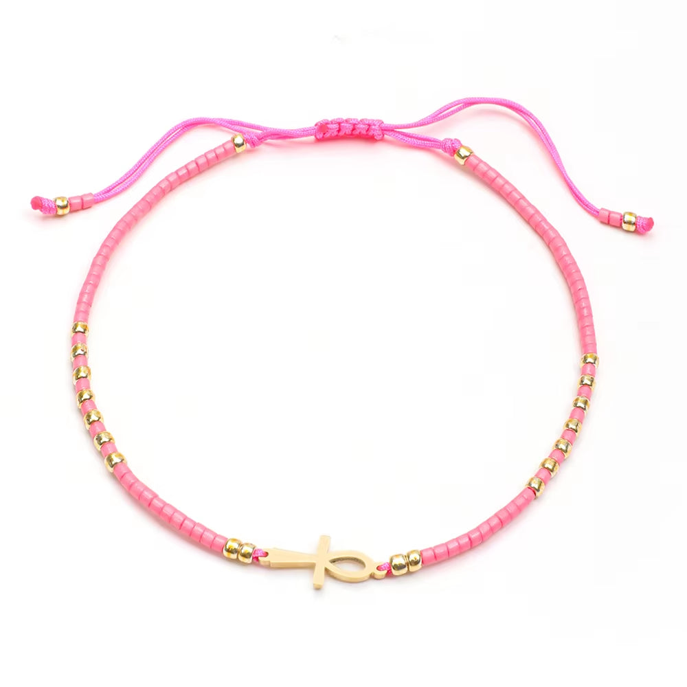 Cute Miyuki Beads Glass Amulet Charm Egyptian Ankh Crucifix Bracelet Symbol of Life Cross Bracelet Jewelry Wholesale