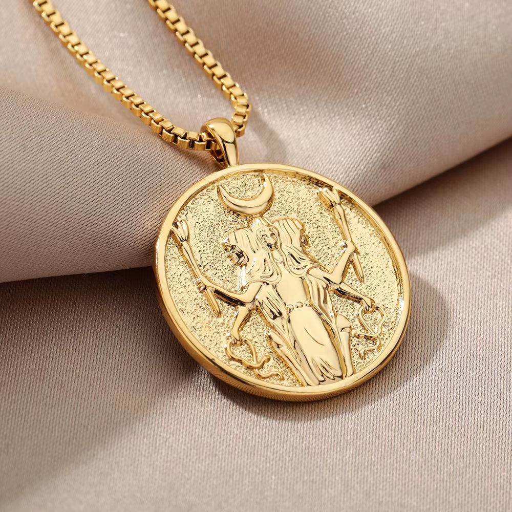 Ancient Mythologic Hecate Necklace for Women Men Greek Athena Aphrodite Pendant Medallion Necklaces Vintage Jewelry Best Gift