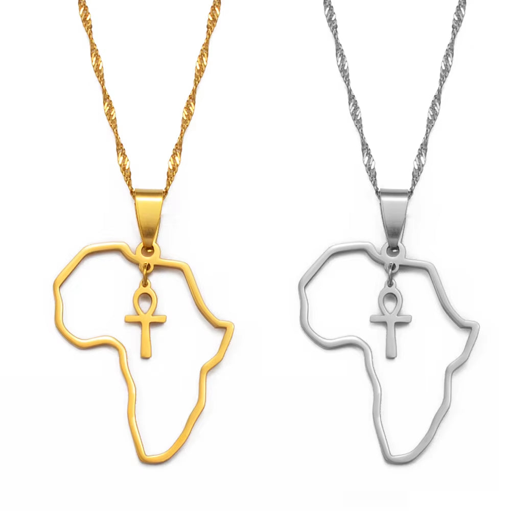 Egyptian Cross Ankh Symbol Pendant Necklaces Women Girls Africa Map Jewelry Egypt Hieroglyphs Nile Key @177721