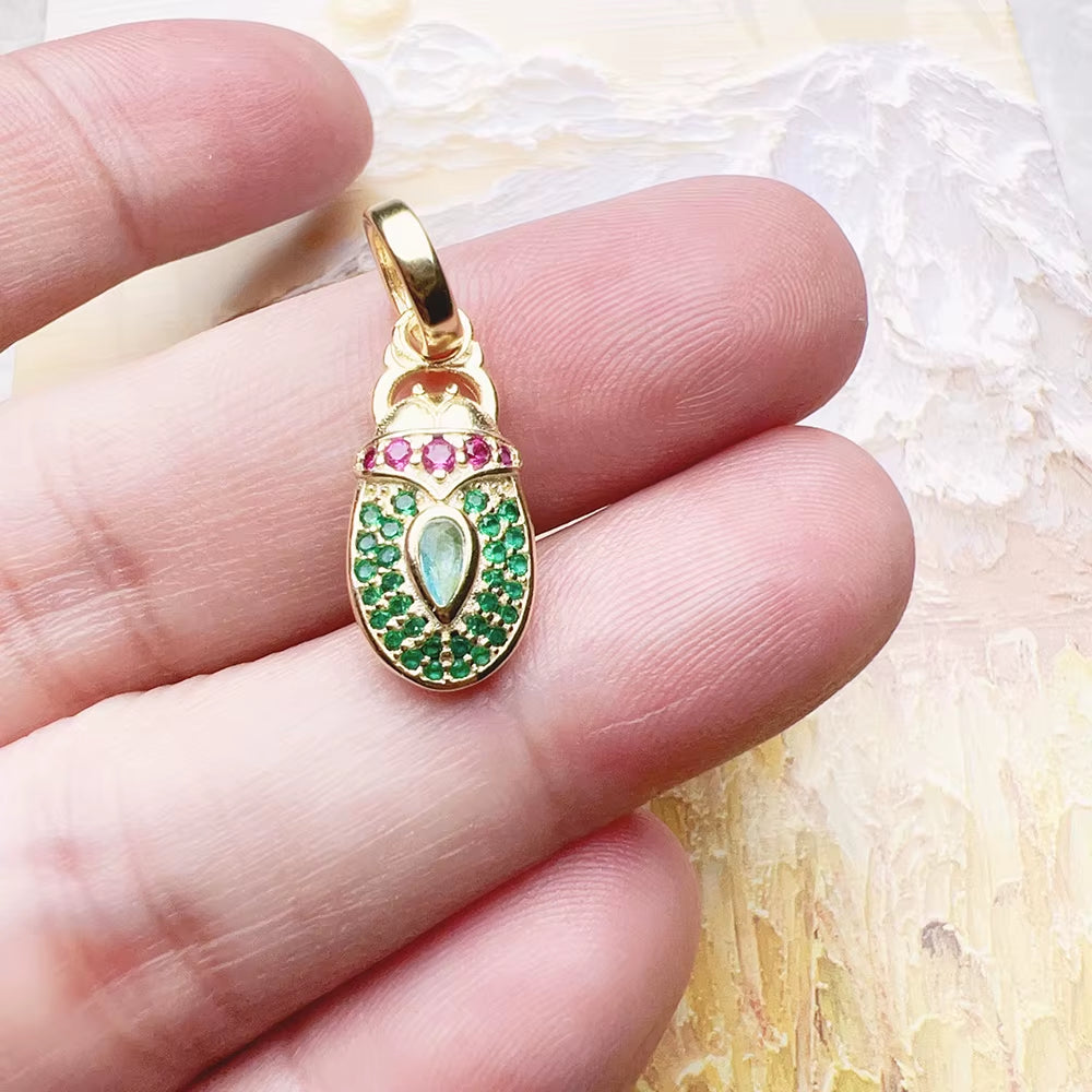 Pendant Gold Scarab Sun Beetle Brand New 925 Sterling Silver Vintage Jewelry Europe Bijoux Accessories Gift for Woman Girls