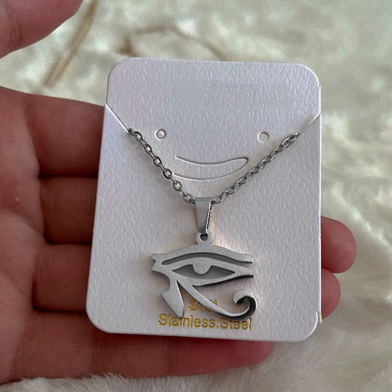 Stainless Steel Ancient Egypt Symbol Necklace Vintage Egyptian Pharaoh Eye of Horus Pendant Necklaces for Women Fashion Jewelry