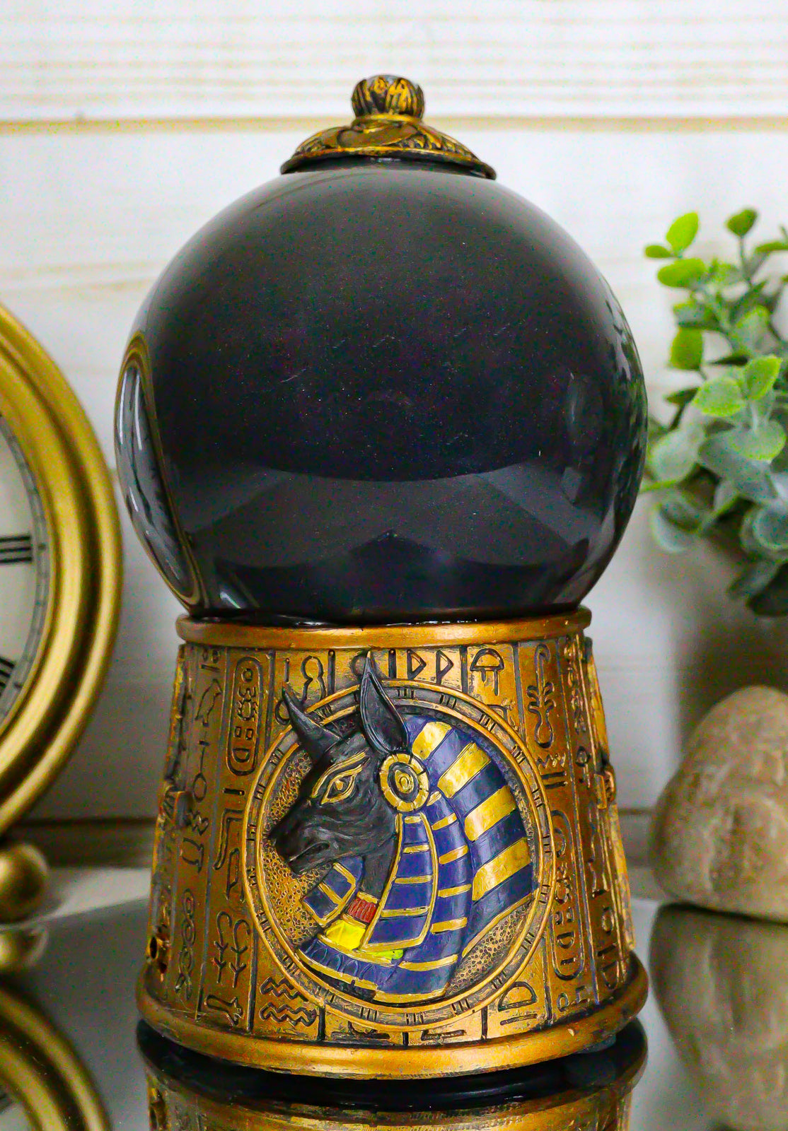 Ebros Egyptian God Anubis Black Chaos Sandstorm Ball Statue 7" Tall Fantasy