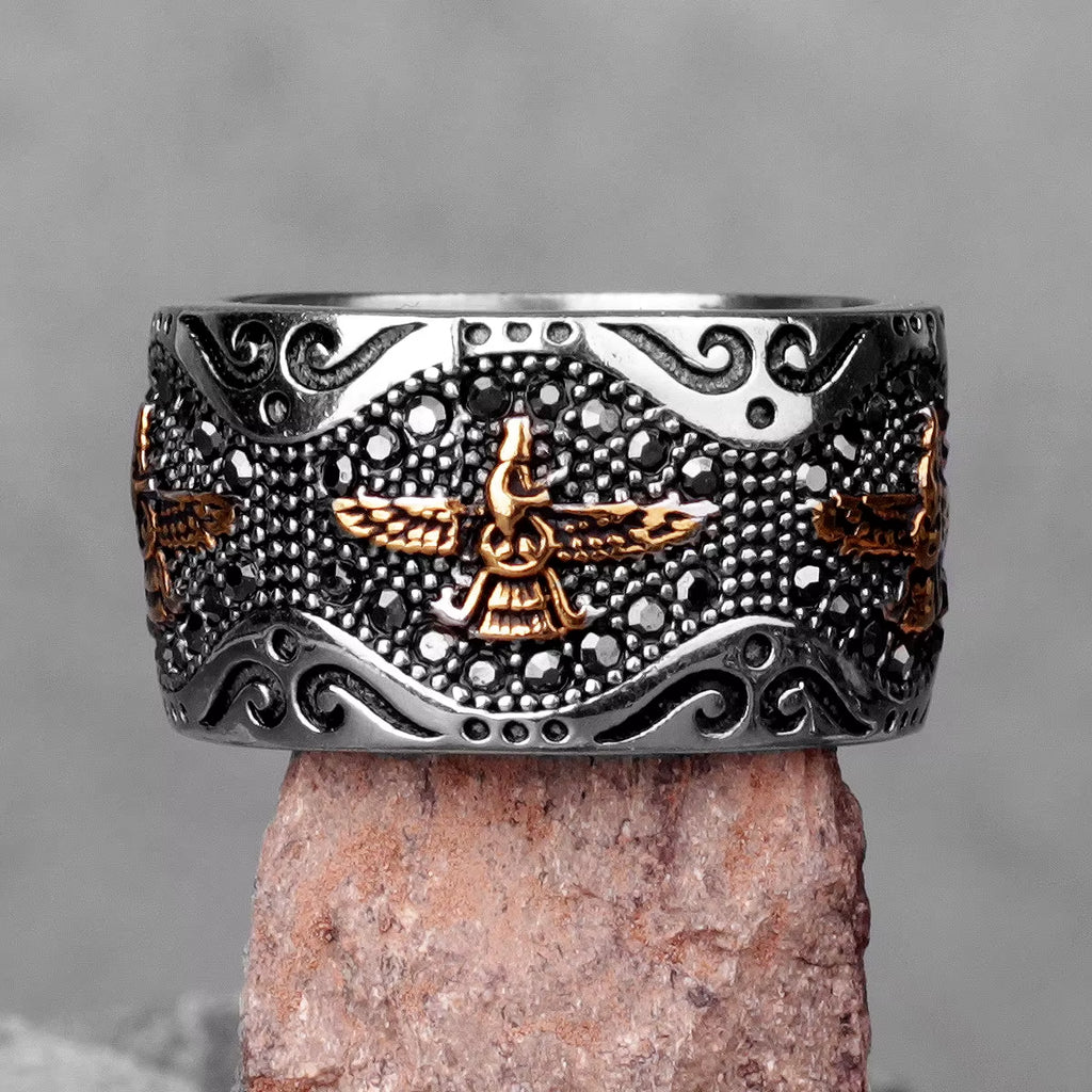 Ancient Historical Persia Zarathustra Stainless Steel Men Rings Luxury Punk Hiphop for Biker Jewelry Creativity Gift Wholesale