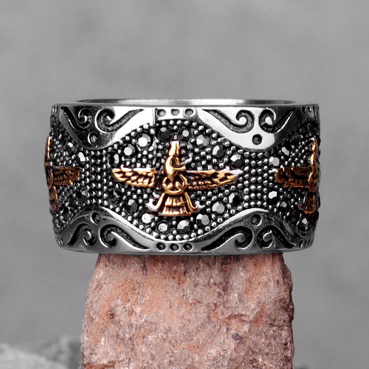 Ancient Historical Persia Zarathustra Stainless Steel Men Rings Luxury Punk Hiphop for Biker Jewelry Creativity Gift Wholesale