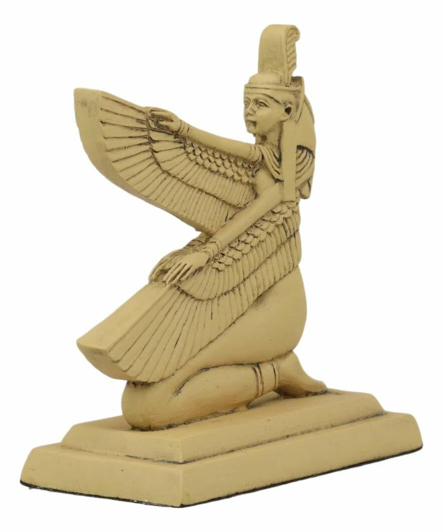 Ancient Egyptian Hieroglyphic Kneeling Winged Goddess Maat Mini Figurine 3.25"H