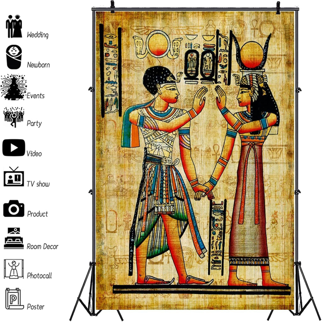 3X5Ft Ancient Egyptian Scroll Backdrop Egyptian Mural Photography Background Egypt Pharaohs History Painting Wall Ancient Temple Backdrop Photo Portraits Egypt Party Decor Wallpaper Props