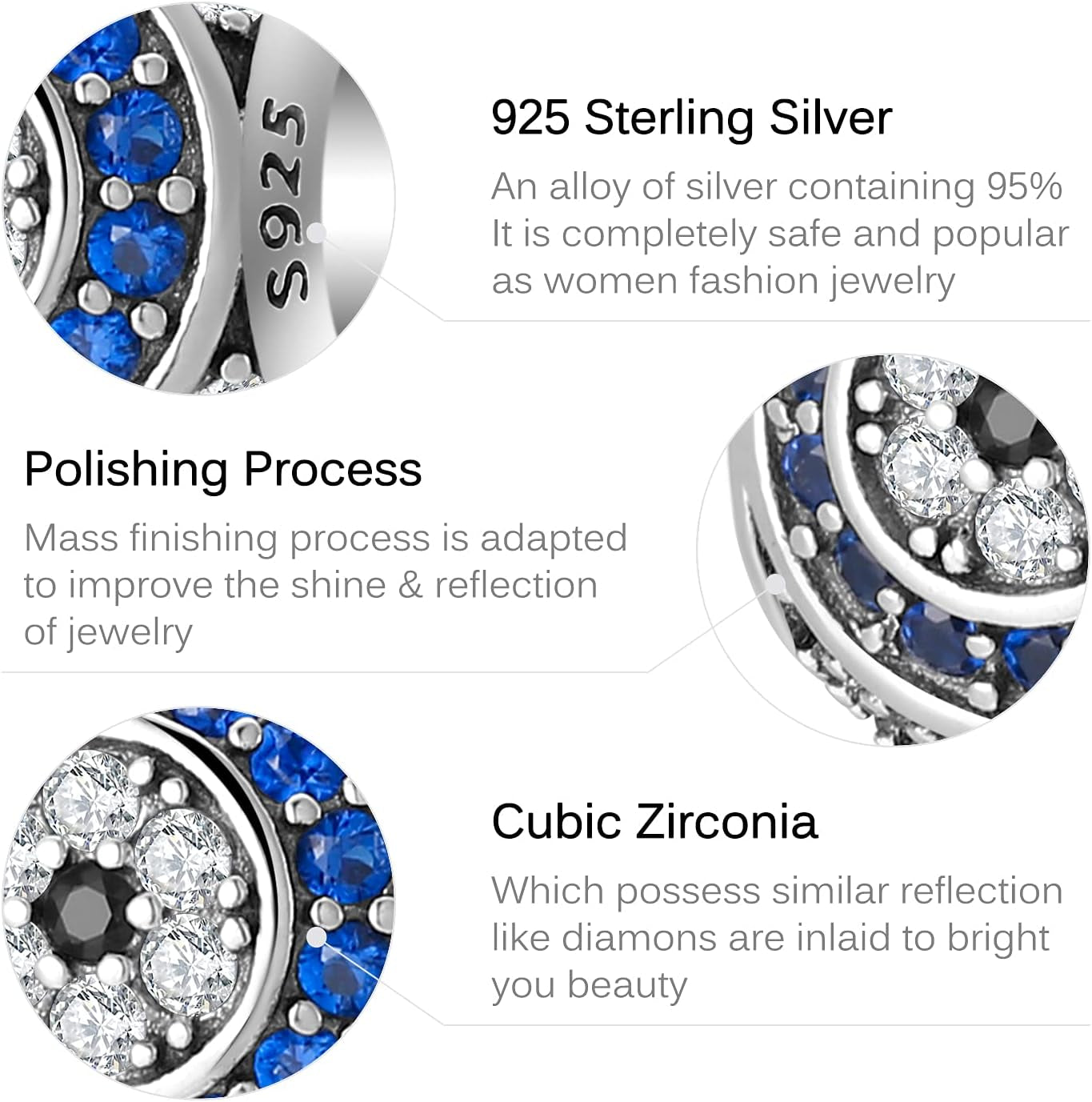 Evil Eye Charms 925 Sterling Silver Charms for Bracelet and Lucky Jewelry Hamsa Charm Fatima Charms Beads European Charm Evil Eye Compatible Bracelet Necklace for Women Mother Sister Gifts