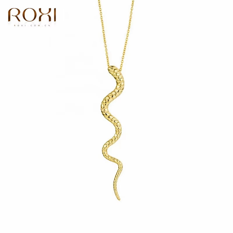 Genuine 925 Sterling Silve Snake Pendant Necklace Women Gifts Punk Style Charm Gold Choker Necklace Long Statement Jewelry