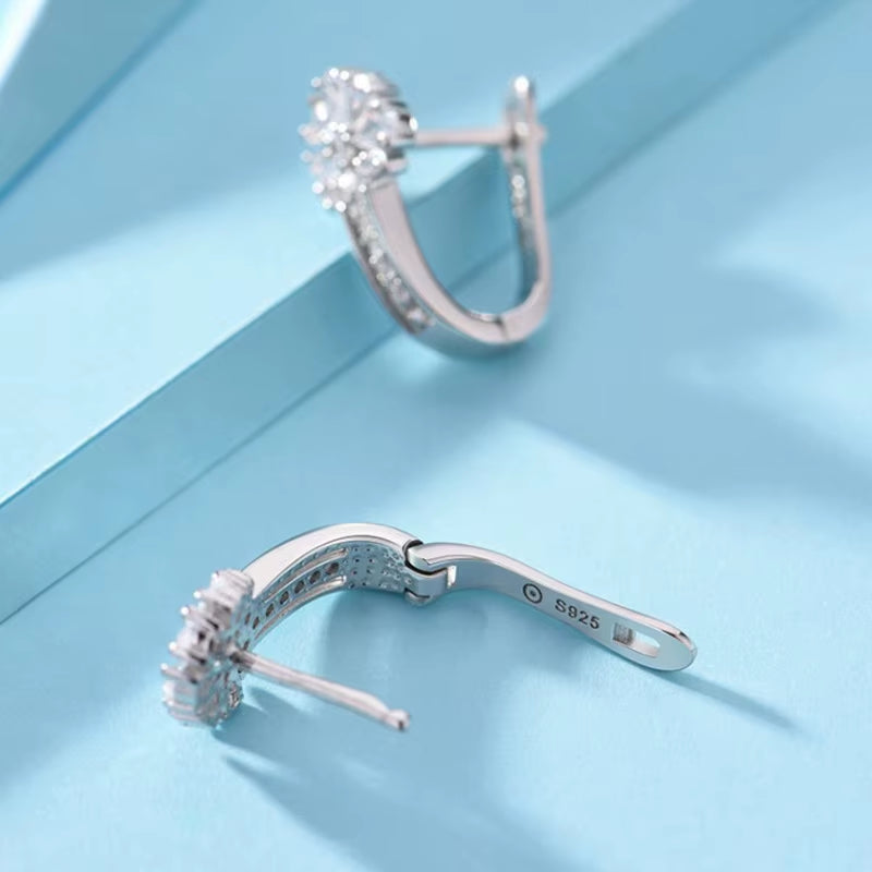 Fine Jewelry 925 Sterling Silver Earrings Inlaid with Zircon Crystal Flower Earrings Charm Jewelry for Women Gift Engagement Wed