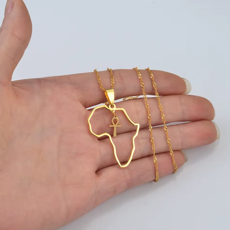 Egyptian Cross Ankh Symbol Pendant Necklaces Women Girls Africa Map Jewelry Egypt Hieroglyphs Nile Key @177721