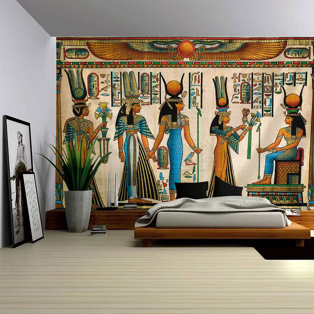 Egyptian Painting Tapestry Nefertalis Tomb Thebes Wall Hanging Gods of Ancient Egypt Mural for Bedroom Living Room Dorm Decor