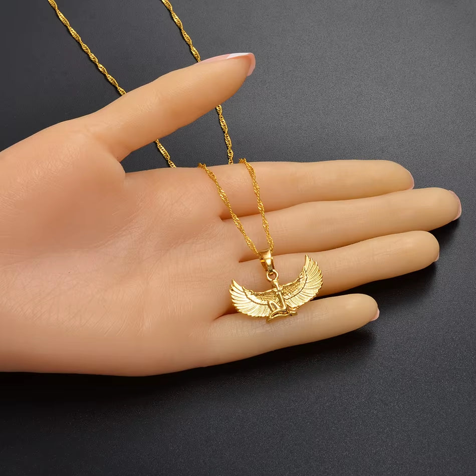 Fab Egyptian Goddess Necklace Silver Color/Gold Color Wing Chains Ankh Bib Wicca Pagan Jewelry Egypt Religion #220206
