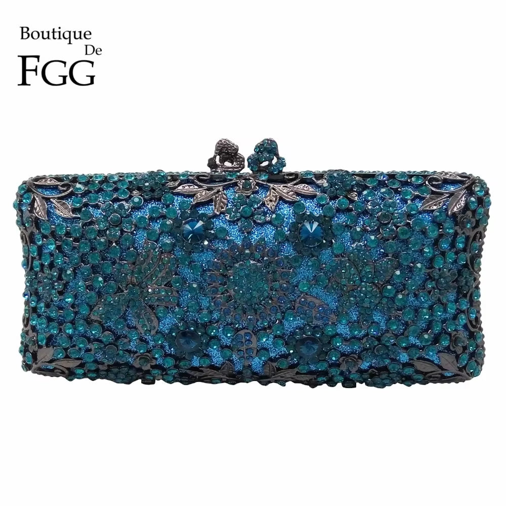 (In Stock) Blue Women Crystal Clutch Evening Bag Bridal Wedding Party Dinner Diamond Minaudiere Handbag Purse