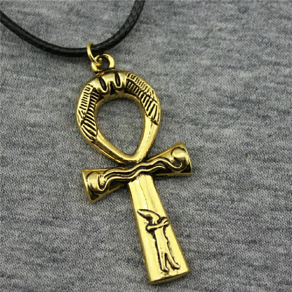 Egypt Ankh Cross Necklace Egypt Ankh Cross Wax Rope Chain Necklace Egypt Ankh Cross Pendant Black Leather Chain Necklace