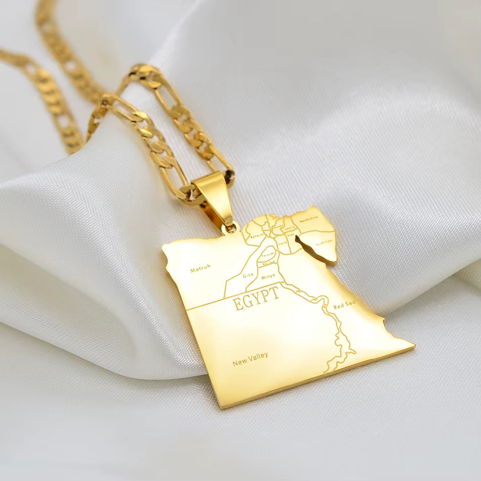 Country Egypt Map States Pendant Necklaces for Men Women Gold Color Jewelry Egyptians Maps #166221