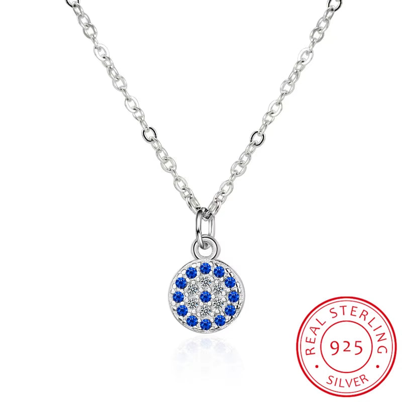 Genuine 925 Sterling Silver Necklace Turkey round Evil of Eye Necklaces AAA CZ for Women Link Chain Jewelry KLTN021