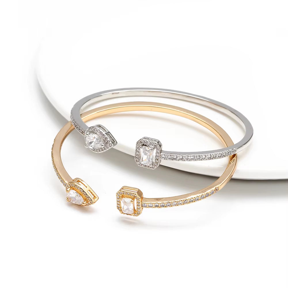 Open Cuff Bracelet Bangle Gold Silver Color Copper Micro Pave Zircon Evil Eye Bangle for Women Men Fashion Jewelry