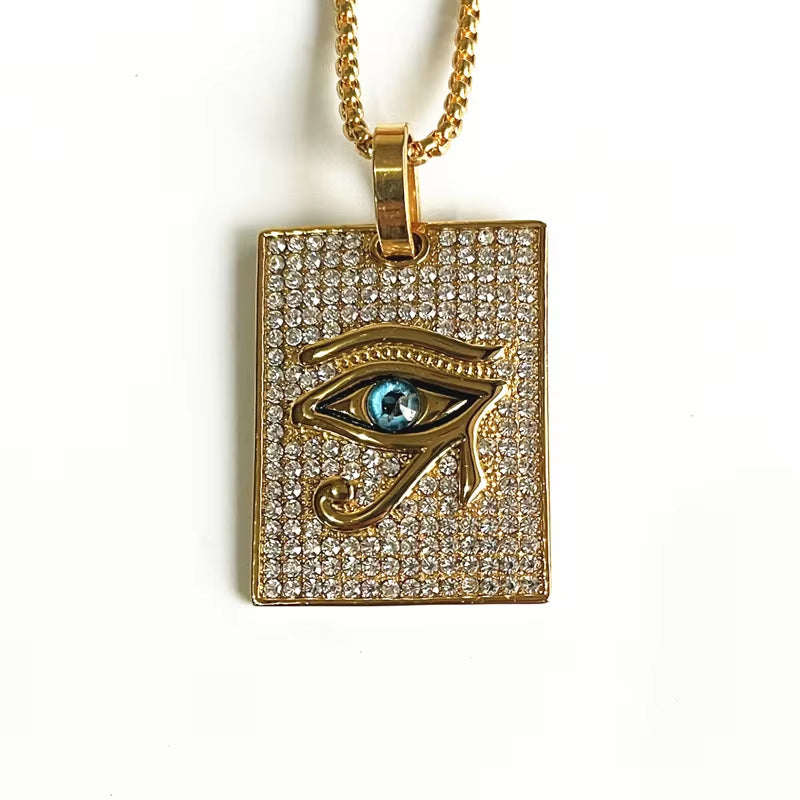 Hip Hop Ancient Egypt round Jewelry Collares Gold Color Stainless Steel Chain Egyptian Eye of Horus Necklaces & Pendants
