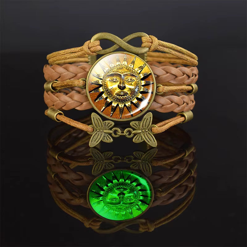 Ancient Egyptian Handmade Bracelet Ankh Luminous Glass Dome Rope Bracelets for Women Gift Egypt Cross Anubis Scarab Isis Goddess