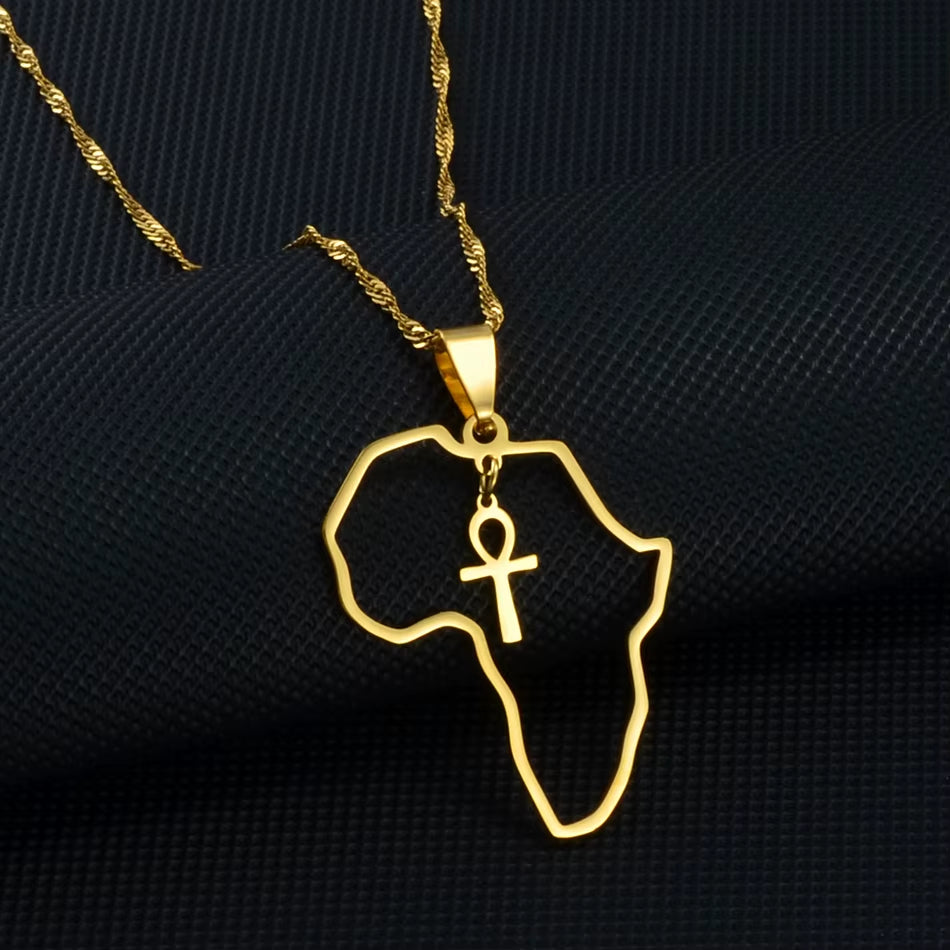 Egyptian Cross Ankh Symbol Pendant Necklaces Women Girls Africa Map Jewelry Egypt Hieroglyphs Nile Key @177721