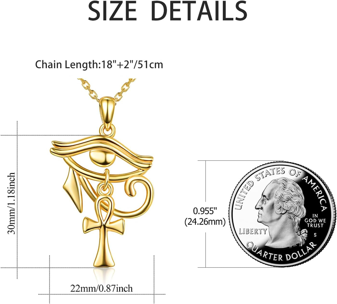 Eye of Horus with Ankh Pendant Necklace for Women Men 925 Sterling Silver Egyptian Protection Jewelry Gift for Birthday Christmas