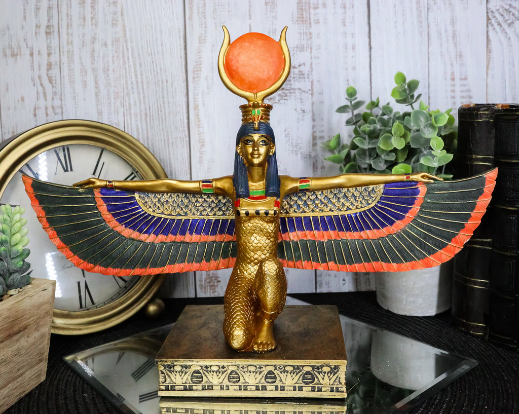Ebros Egyptian Goddess Kneeling Isis with Open Wings Statue 12.75" Long