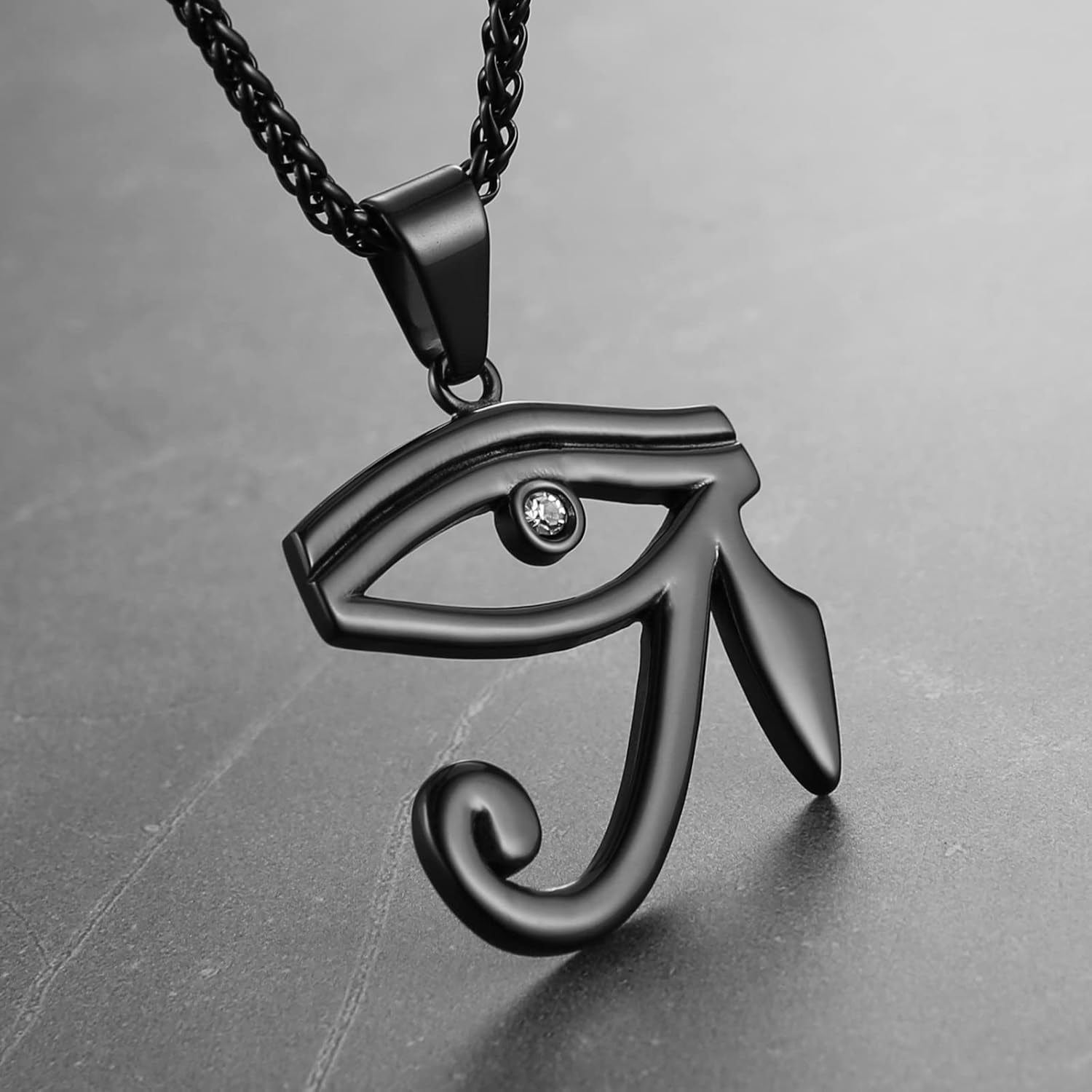 CZ Eye of Horus Egypt Protection Pendant on Stainless Steel Necklace Ancient Egyptian Symbol of Protection